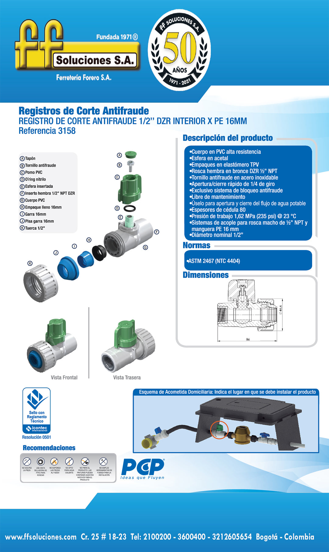 3158 Registro de Corte Antifraude 1/2"DZR x PE 16 mm