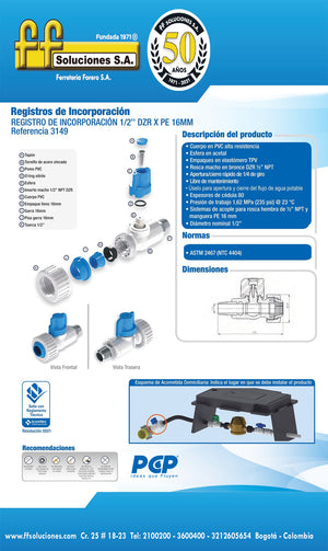 3149 Registro de Incorporacion 1/2"DZR PEALPE 16 mm PCP