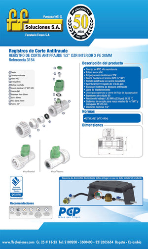 3154 Registro de corte antifraude 1/2"DZR X 20 mm