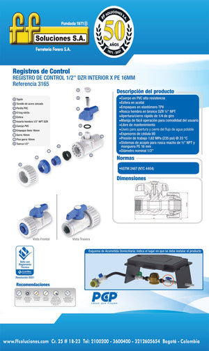 3165 Registro Control 1/2" DZR  X PE 16 mm